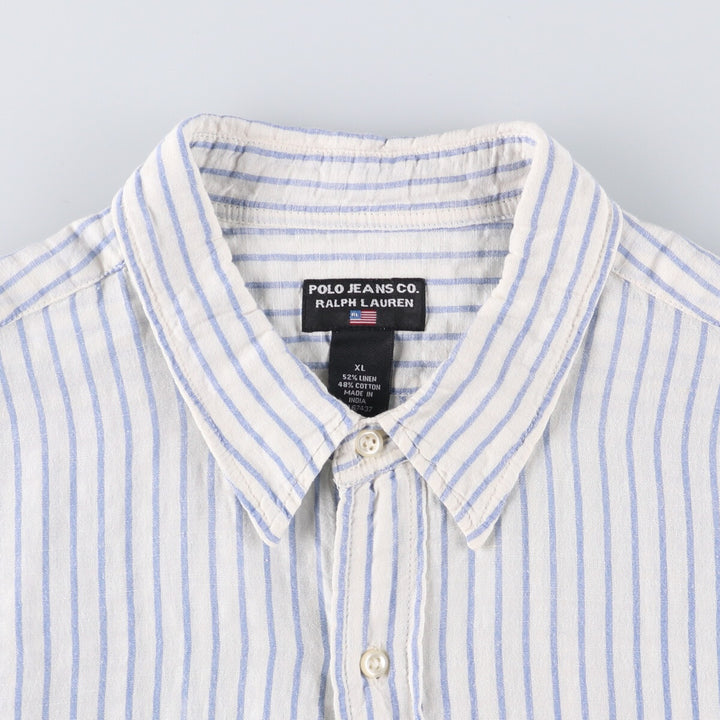 Ralph Lauren RALPH LAUREN JEANS CO. Stripe Pattern Short Sleeve Cotton x Linen Shirt Men's XL linen white type Vintage Second Hand