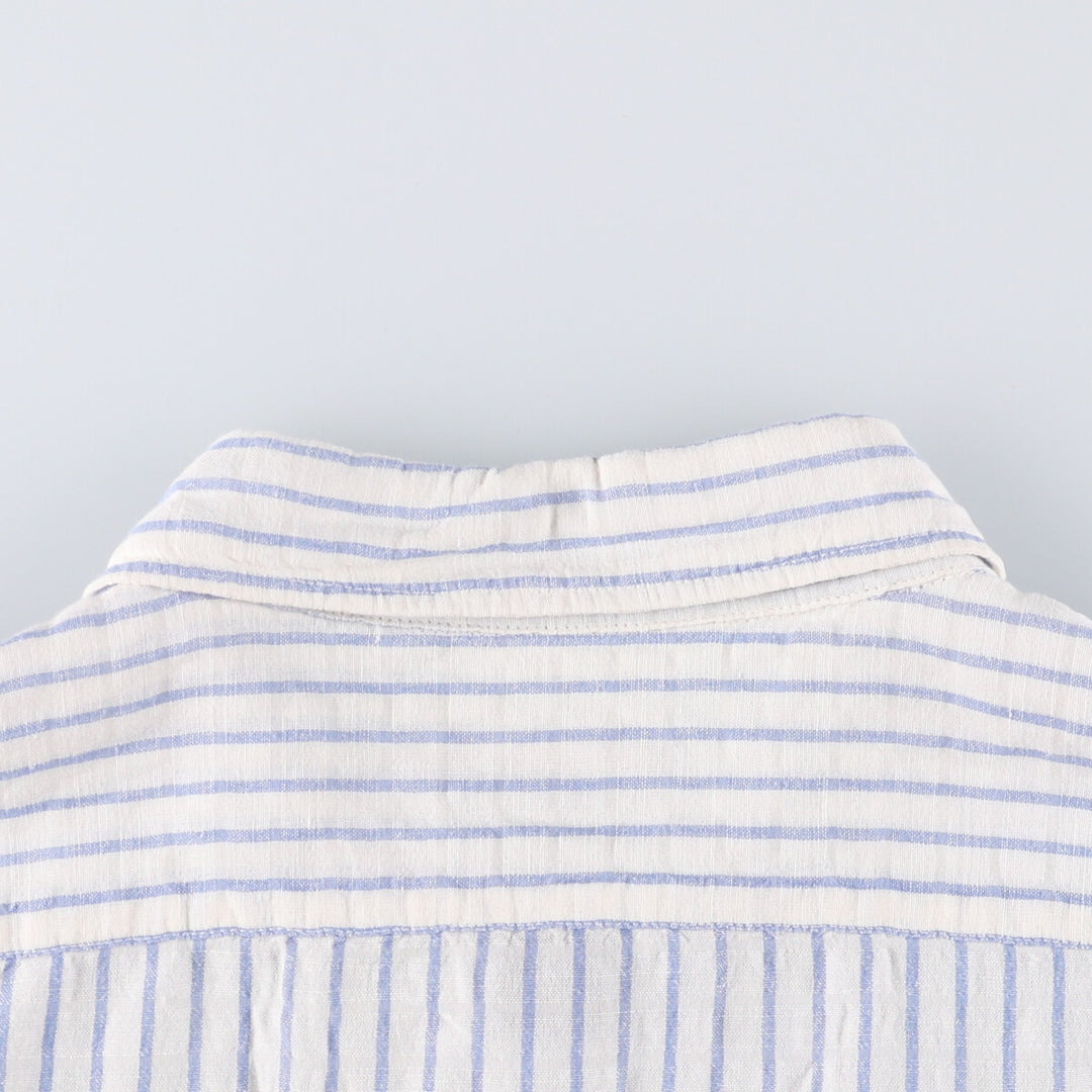 Ralph Lauren RALPH LAUREN JEANS CO. Stripe Pattern Short Sleeve Cotton x Linen Shirt Men's XL linen white type Vintage Second Hand
