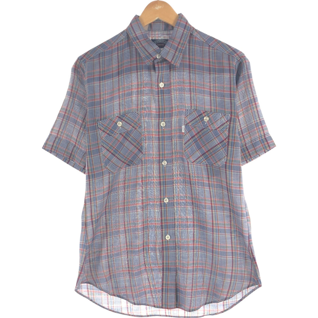 80'S Levi's Check Pattern Short Sleeve Shirt, Women's, Medium, Vintage unclear blue type Vintage Second Hand