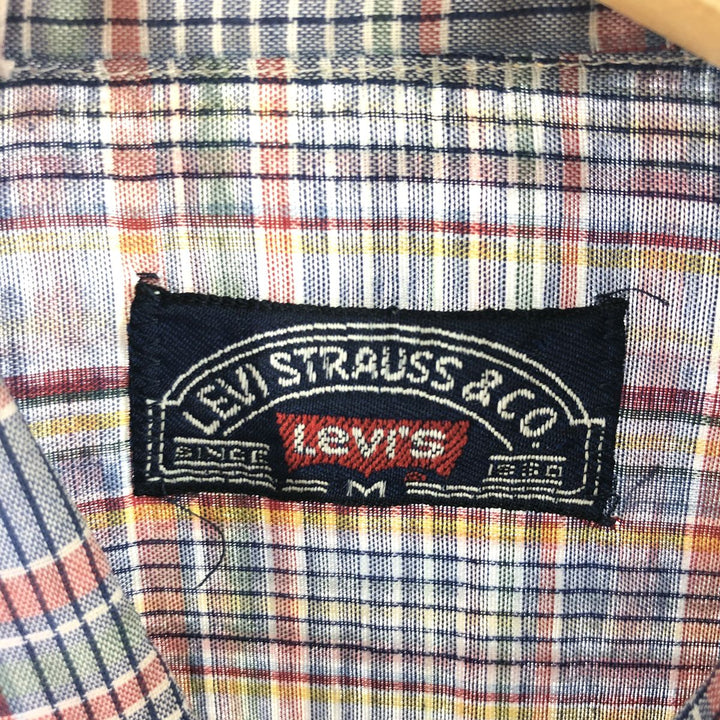 80'S Levi's Check Pattern Short Sleeve Shirt, Women's, Medium, Vintage unclear blue type Vintage Second Hand
