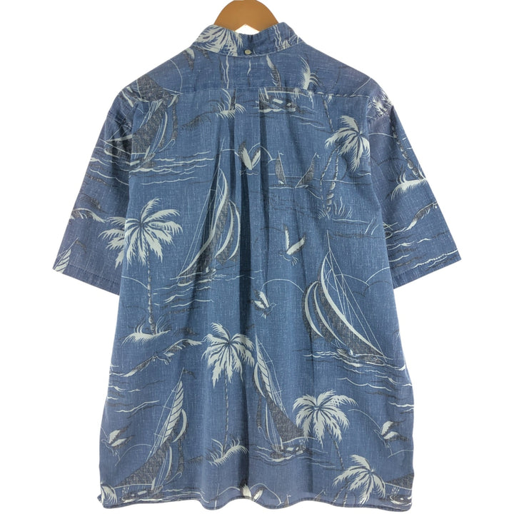90'S Reyn Spooner Swimsuit Tag All-Over Leaf Pattern Button-Down Aloha Shirt Box Shirt Men's XL Vintage cotton Navy blue Vintage Second Hand