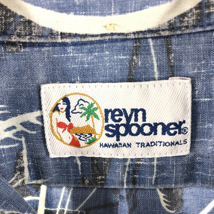 90'S Reyn Spooner Swimsuit Tag All-Over Leaf Pattern Button-Down Aloha Shirt Box Shirt Men's XL Vintage cotton Navy blue Vintage Second Hand