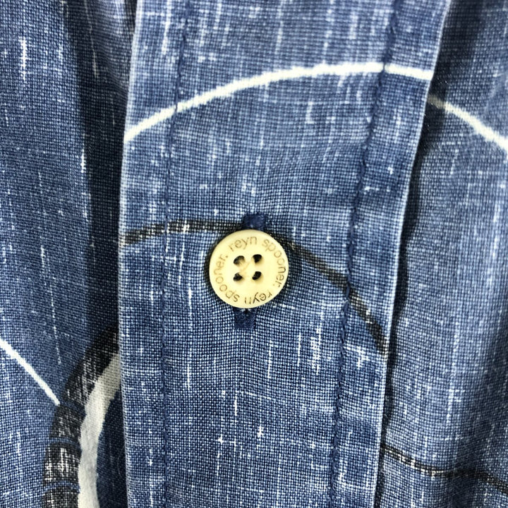 90'S Reyn Spooner Swimsuit Tag All-Over Leaf Pattern Button-Down Aloha Shirt Box Shirt Men's XL Vintage cotton Navy blue Vintage Second Hand