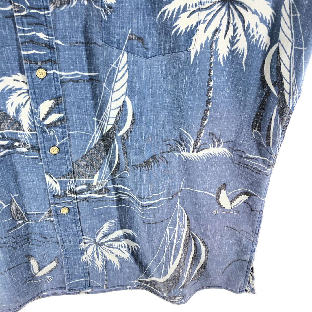 90'S Reyn Spooner Swimsuit Tag All-Over Leaf Pattern Button-Down Aloha Shirt Box Shirt Men's XL Vintage cotton Navy blue Vintage Second Hand