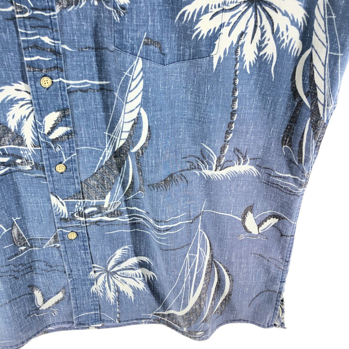 90'S Reyn Spooner Swimsuit Tag All-Over Leaf Pattern Button-Down Aloha Shirt Box Shirt Men's XL Vintage cotton Navy blue Vintage Second Hand