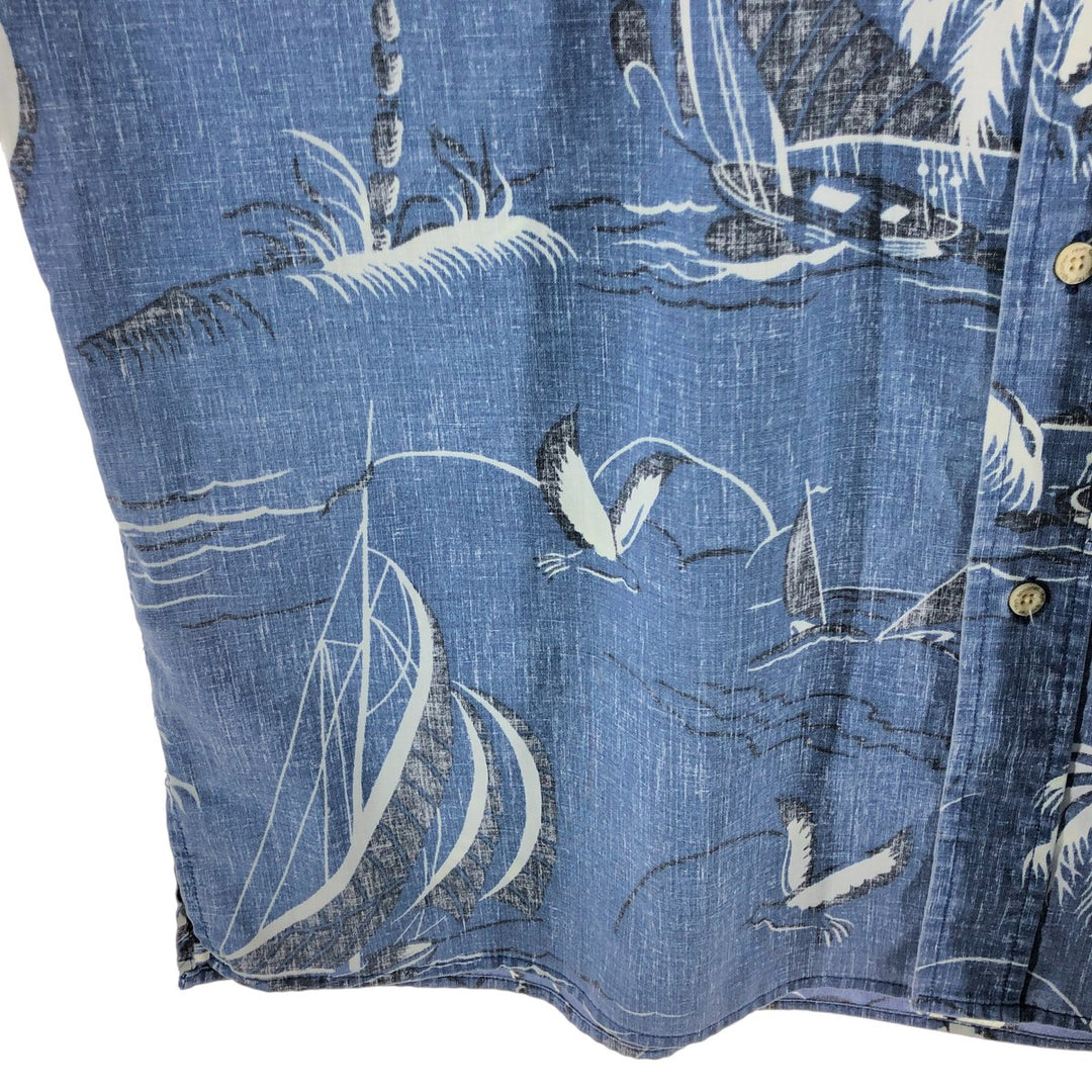 90'S Reyn Spooner Swimsuit Tag All-Over Leaf Pattern Button-Down Aloha Shirt Box Shirt Men's XL Vintage cotton Navy blue Vintage Second Hand