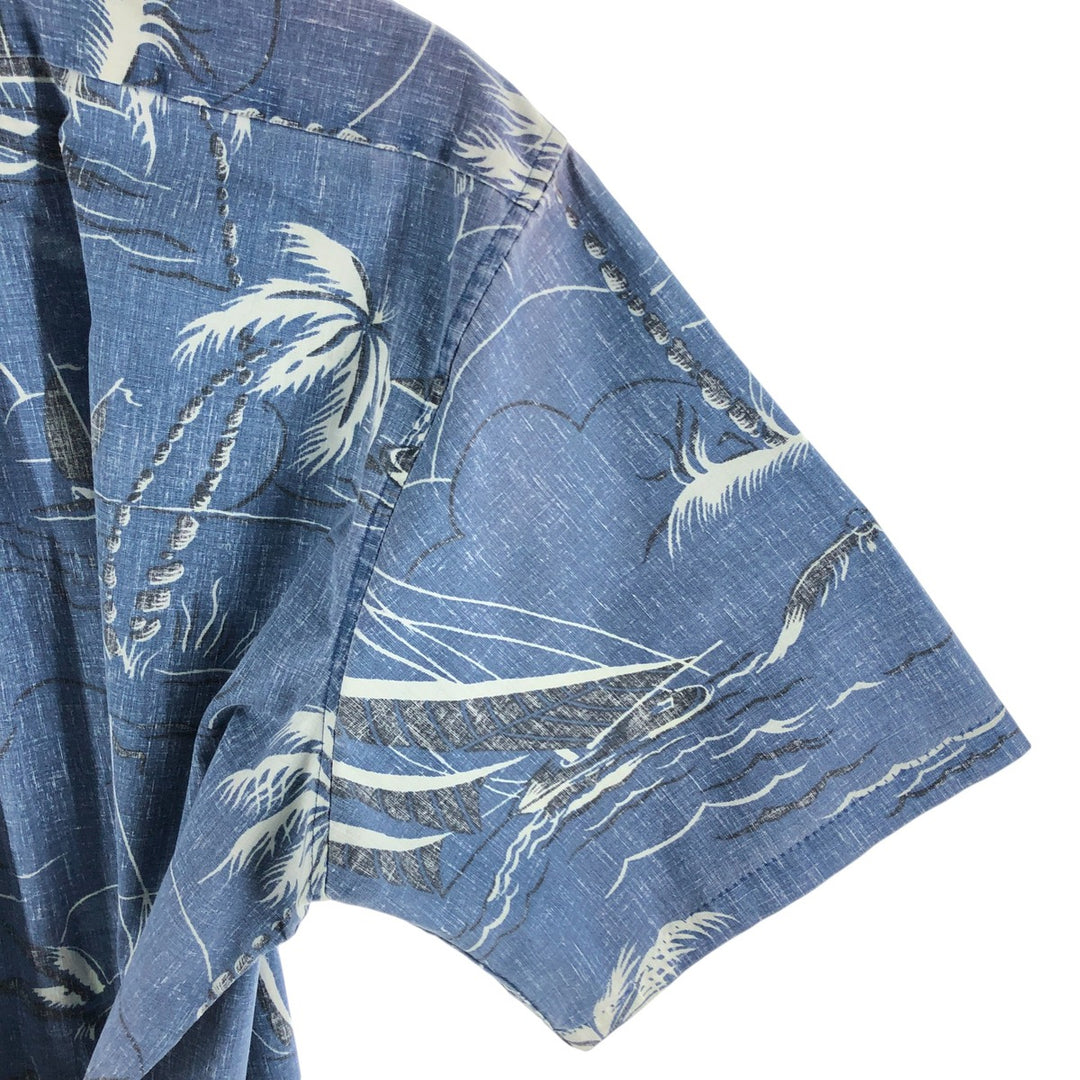 90'S Reyn Spooner Swimsuit Tag All-Over Leaf Pattern Button-Down Aloha Shirt Box Shirt Men's XL Vintage cotton Navy blue Vintage Second Hand