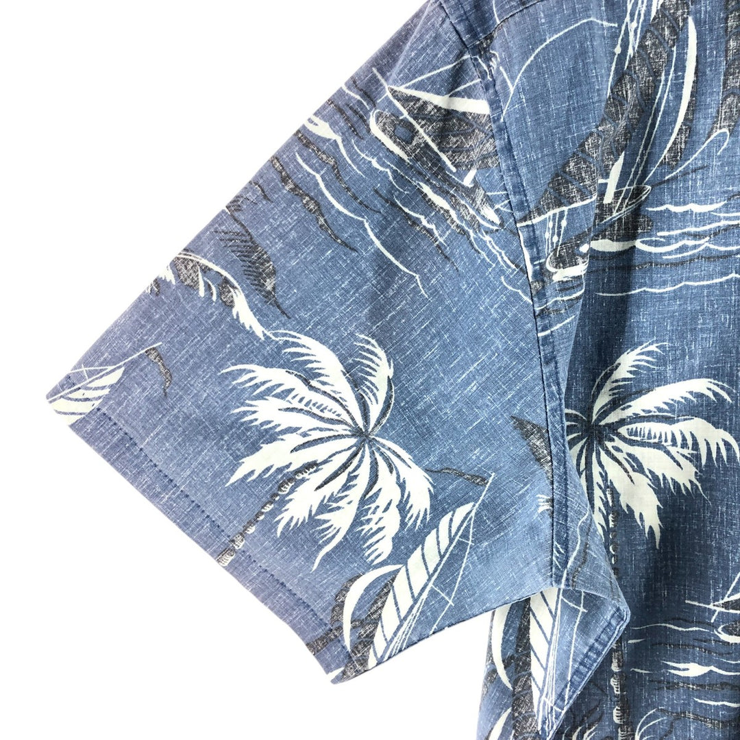 90'S Reyn Spooner Swimsuit Tag All-Over Leaf Pattern Button-Down Aloha Shirt Box Shirt Men's XL Vintage cotton Navy blue Vintage Second Hand