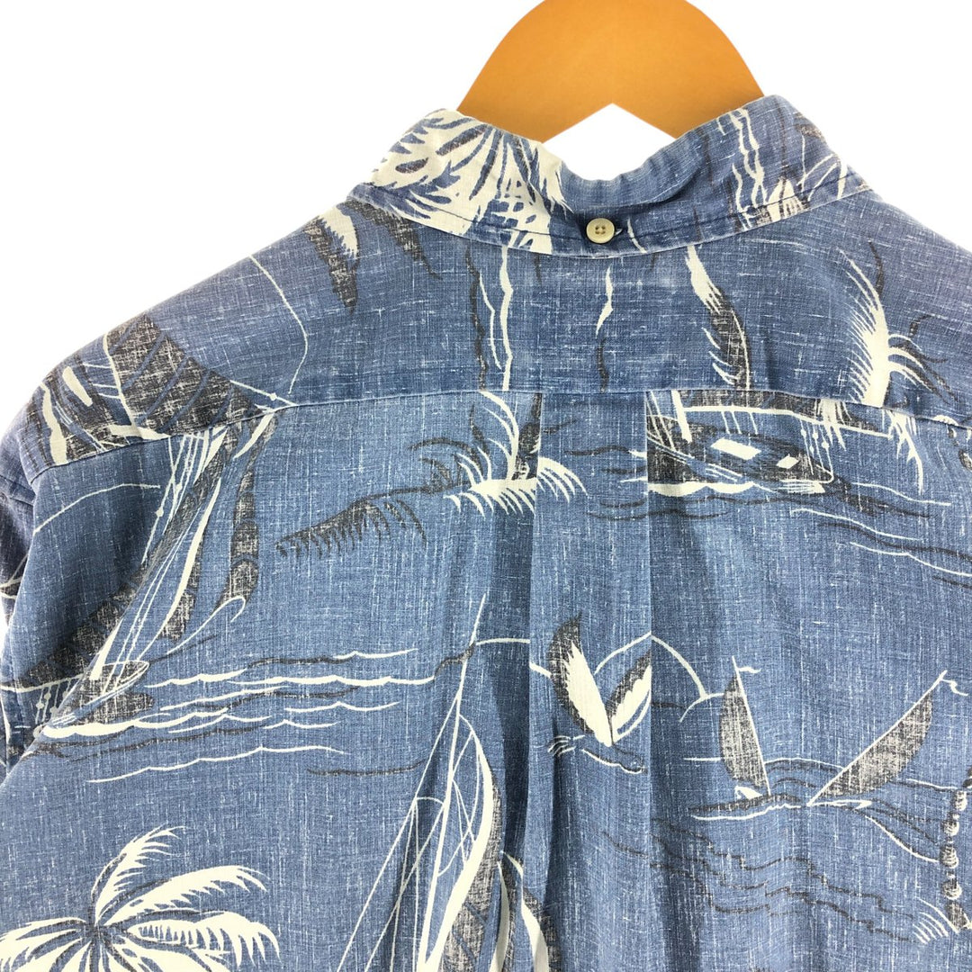 90'S Reyn Spooner Swimsuit Tag All-Over Leaf Pattern Button-Down Aloha Shirt Box Shirt Men's XL Vintage cotton Navy blue Vintage Second Hand