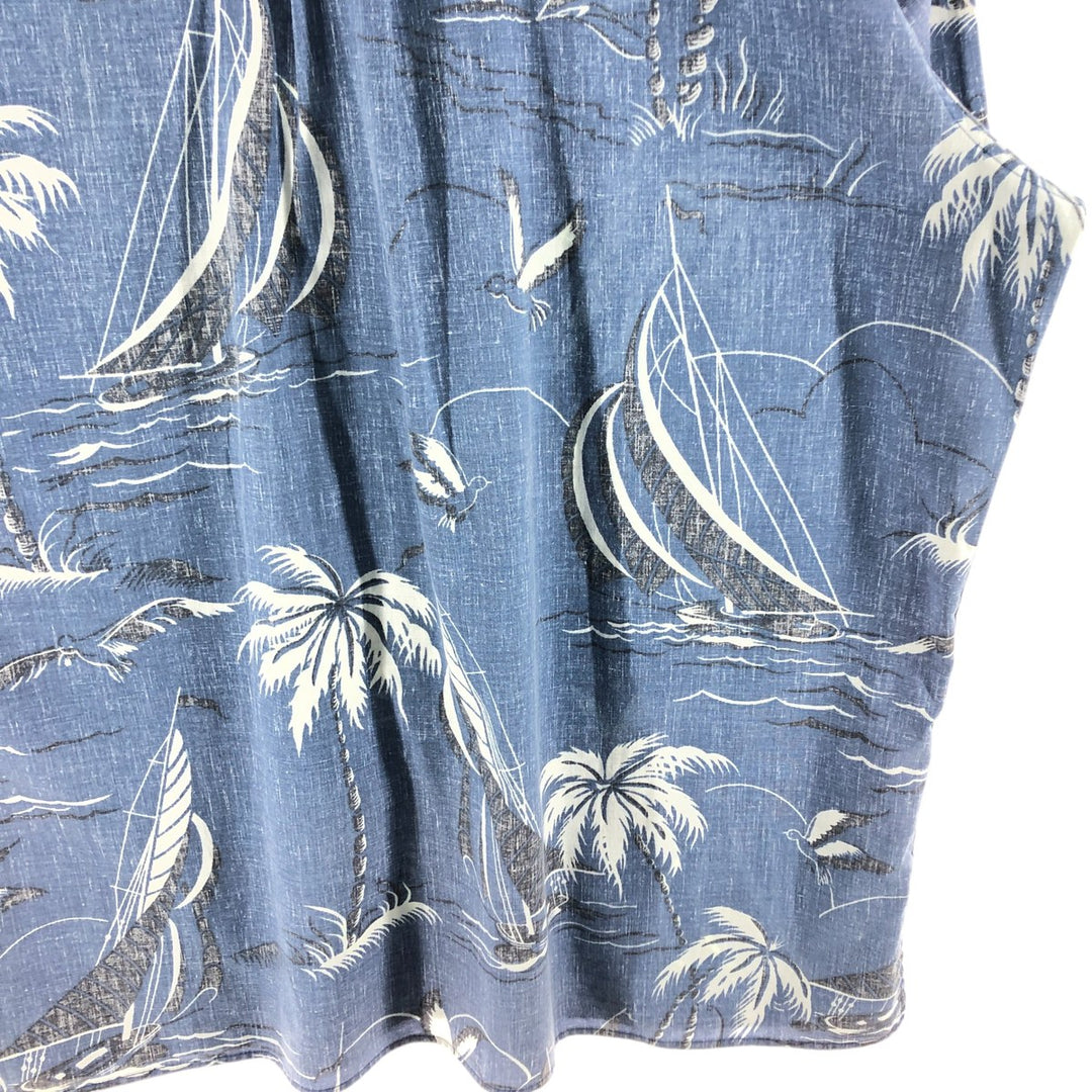 90'S Reyn Spooner Swimsuit Tag All-Over Leaf Pattern Button-Down Aloha Shirt Box Shirt Men's XL Vintage cotton Navy blue Vintage Second Hand
