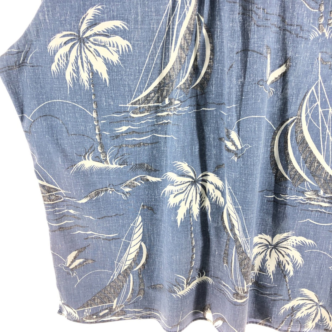90'S Reyn Spooner Swimsuit Tag All-Over Leaf Pattern Button-Down Aloha Shirt Box Shirt Men's XL Vintage cotton Navy blue Vintage Second Hand