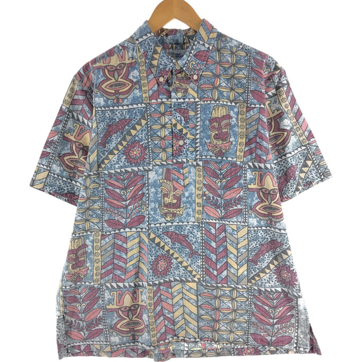90'S Reyn Spooner Swimsuit Tag All-Over Print Pullover Button-Down Aloha Shirt Box Shirt Men's XL Size unclear navy blue type Vintage Second Hand