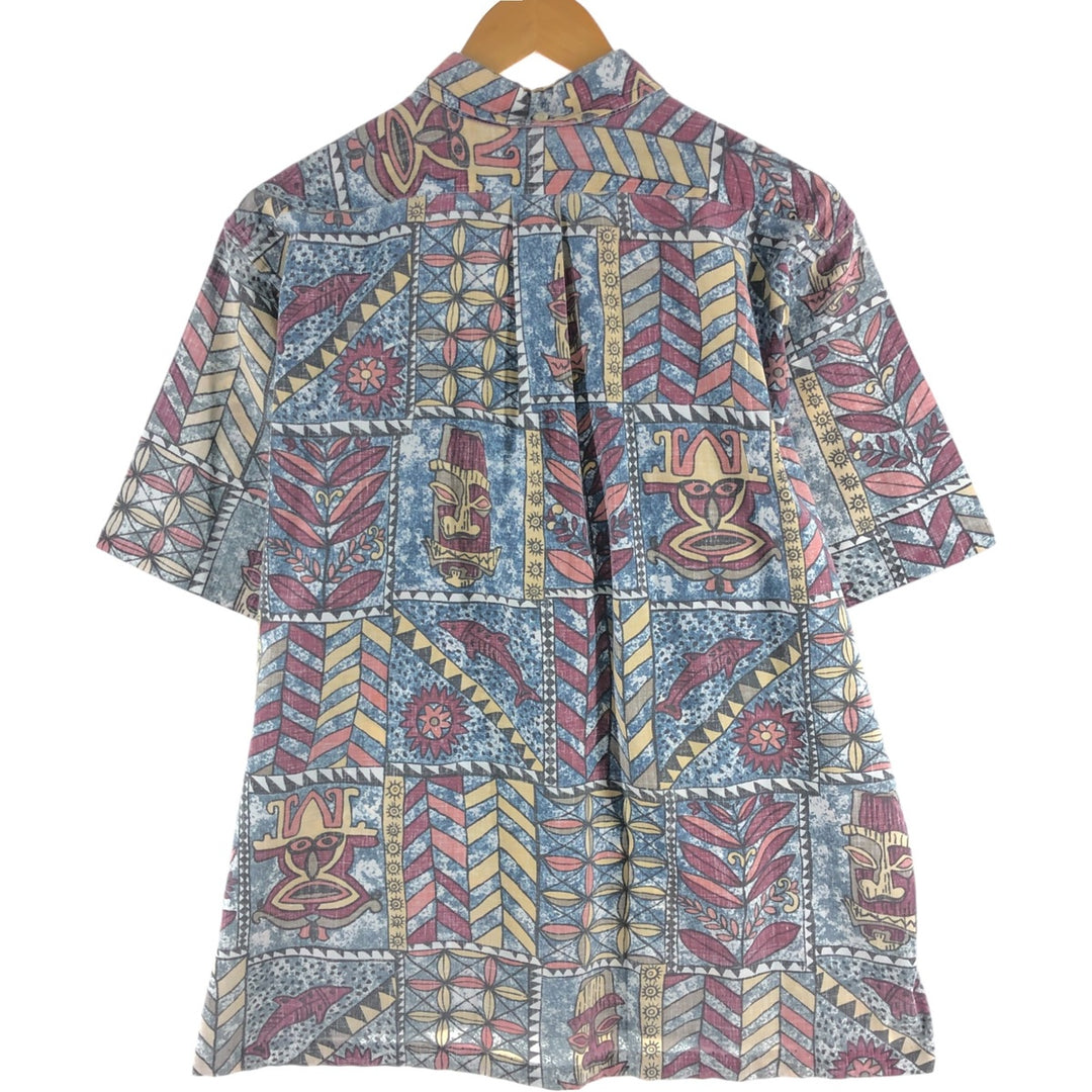 90'S Reyn Spooner Swimsuit Tag All-Over Print Pullover Button-Down Aloha Shirt Box Shirt Men's XL Size unclear navy blue type Vintage Second Hand