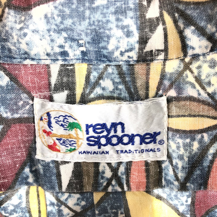 90'S Reyn Spooner Swimsuit Tag All-Over Print Pullover Button-Down Aloha Shirt Box Shirt Men's XL Size unclear navy blue type Vintage Second Hand
