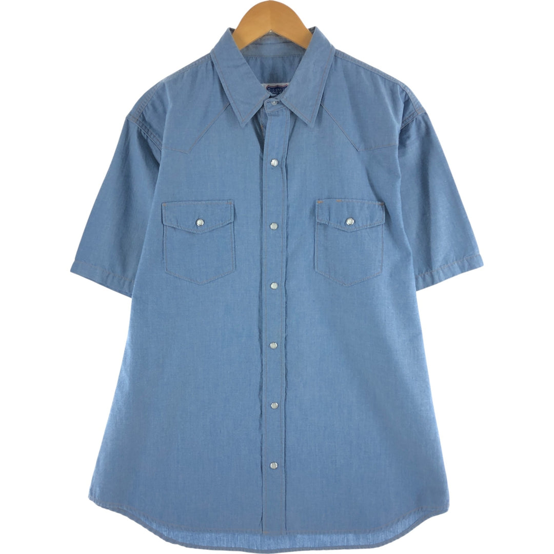 Big Smith Western York short sleeve work shirt, men's size XL cotton blue type Vintage Second Hand