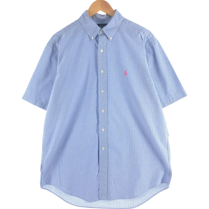 Ralph Lauren Classic Fit short sleeve button down check shirt, men's size L cotton blue type Vintage Second Hand