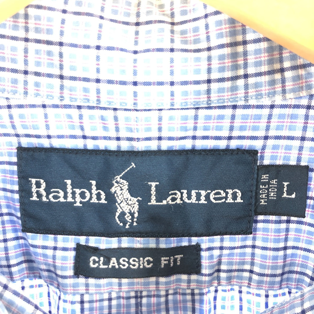 Ralph Lauren Classic Fit short sleeve button down check shirt, men's size L cotton blue type Vintage Second Hand