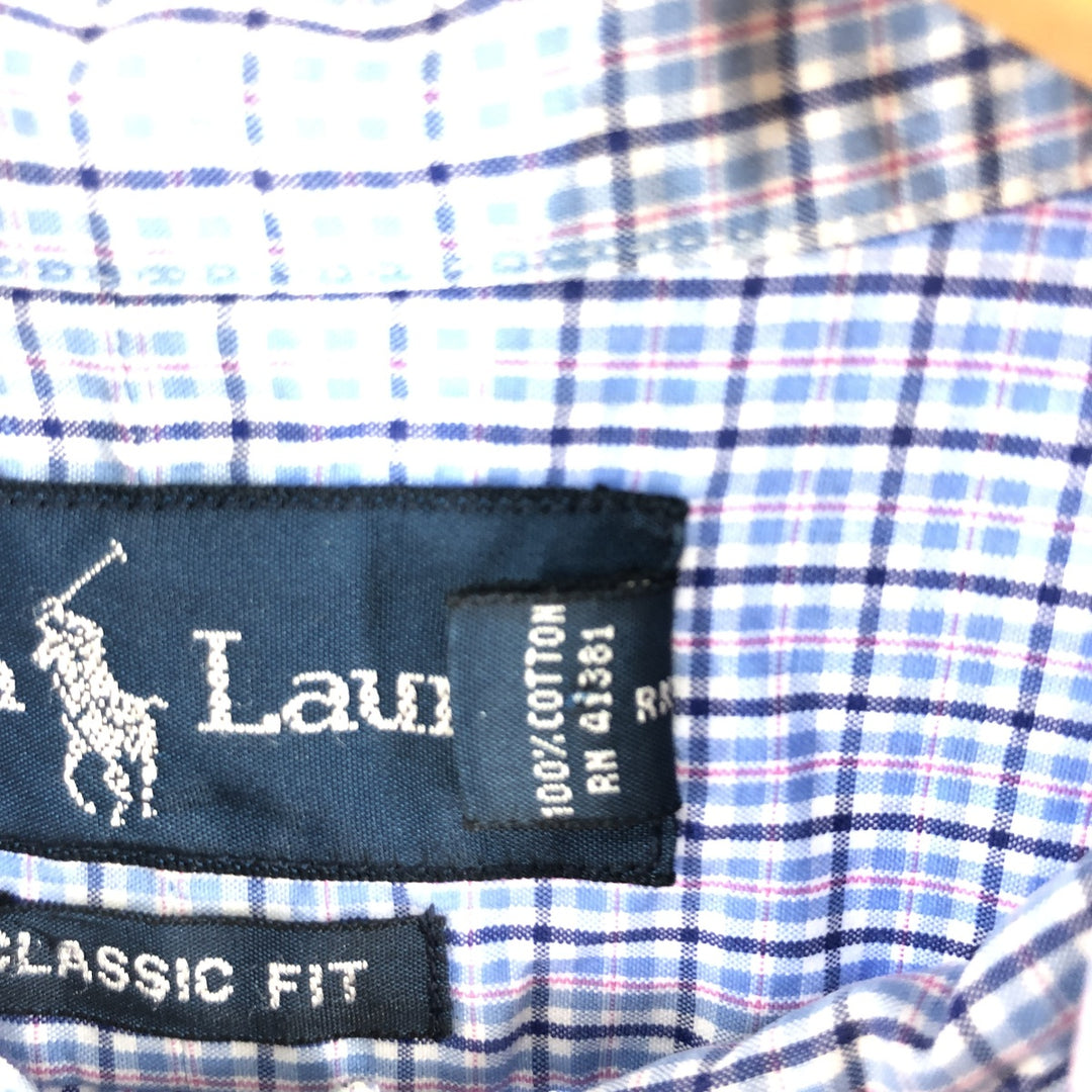 Ralph Lauren Classic Fit short sleeve button down check shirt, men's size L cotton blue type Vintage Second Hand