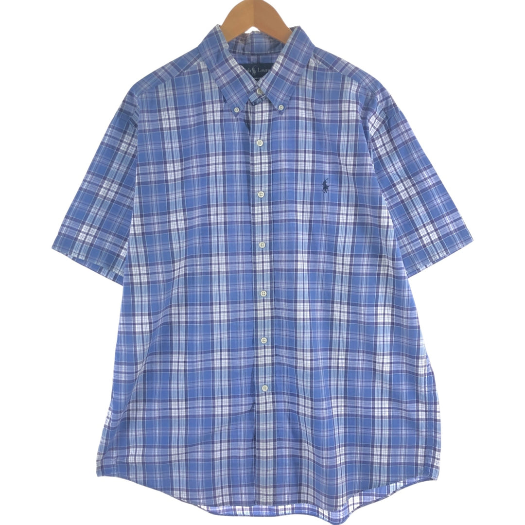 Ralph Lauren CUSTOM FIT short sleeve button down check shirt men's XL size cotton blue type Vintage Second Hand