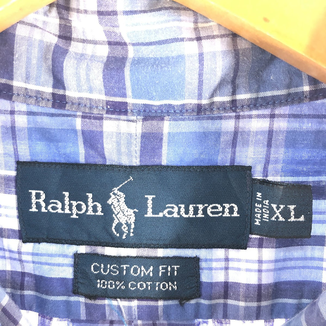 Ralph Lauren CUSTOM FIT short sleeve button down check shirt men's XL size cotton blue type Vintage Second Hand