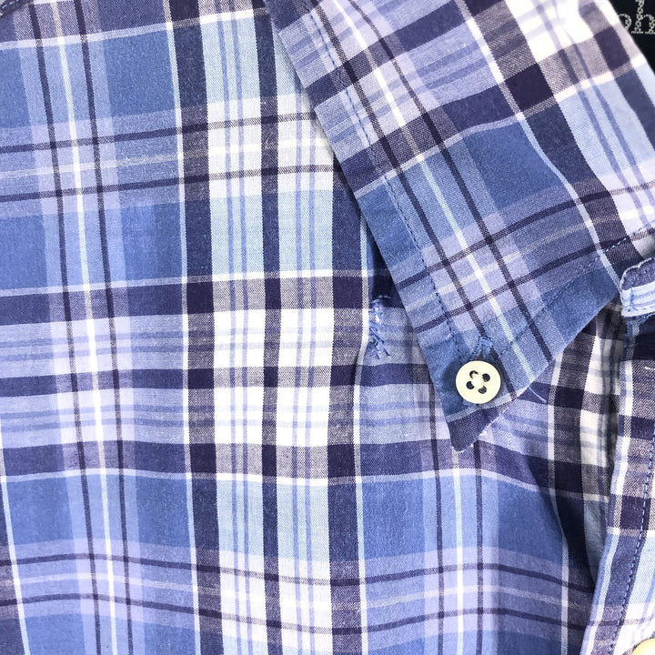 Ralph Lauren CUSTOM FIT short sleeve button down check shirt men's XL size cotton blue type Vintage Second Hand
