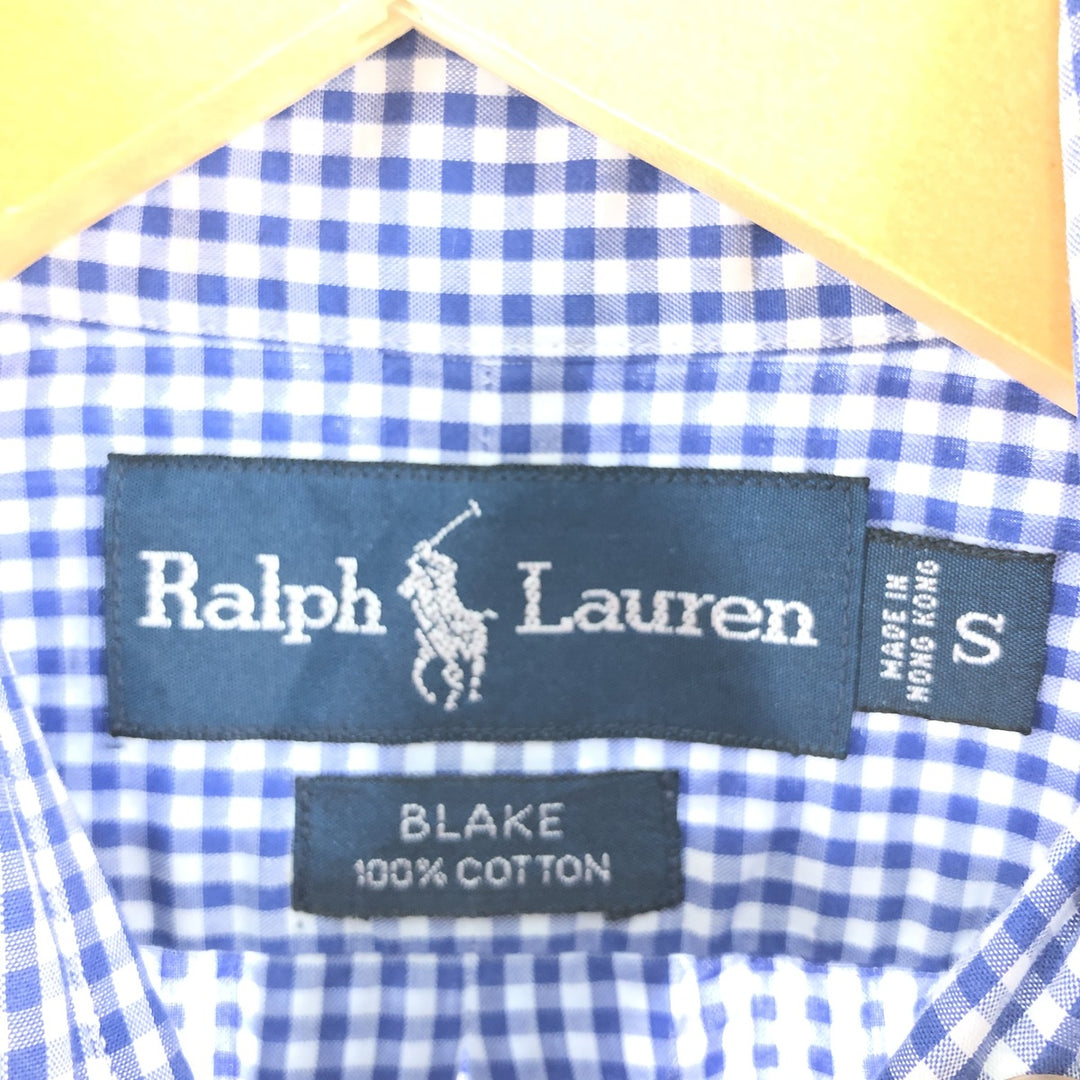 Ralph Lauren BLAKE Gingham Check Short Sleeve Button Down Check Shirt Men's S cotton blue type Vintage Second Hand