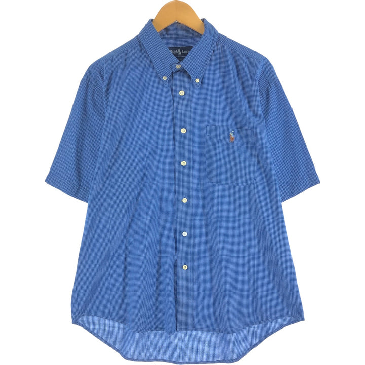 Ralph Lauren short sleeve button down check shirt, men's XL size cotton blue type Vintage Second Hand