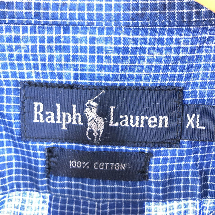 Ralph Lauren short sleeve button down check shirt, men's XL size cotton blue type Vintage Second Hand