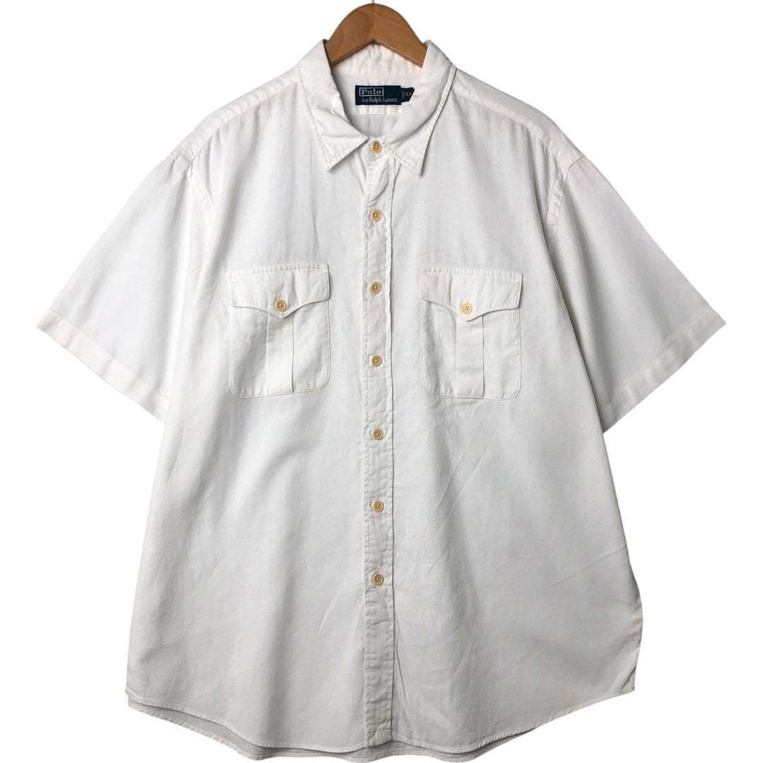 Ralph Lauren POLO by Ralph Lauren short sleeve cotton x linen shirt, men's XXL linen white type Vintage Second Hand