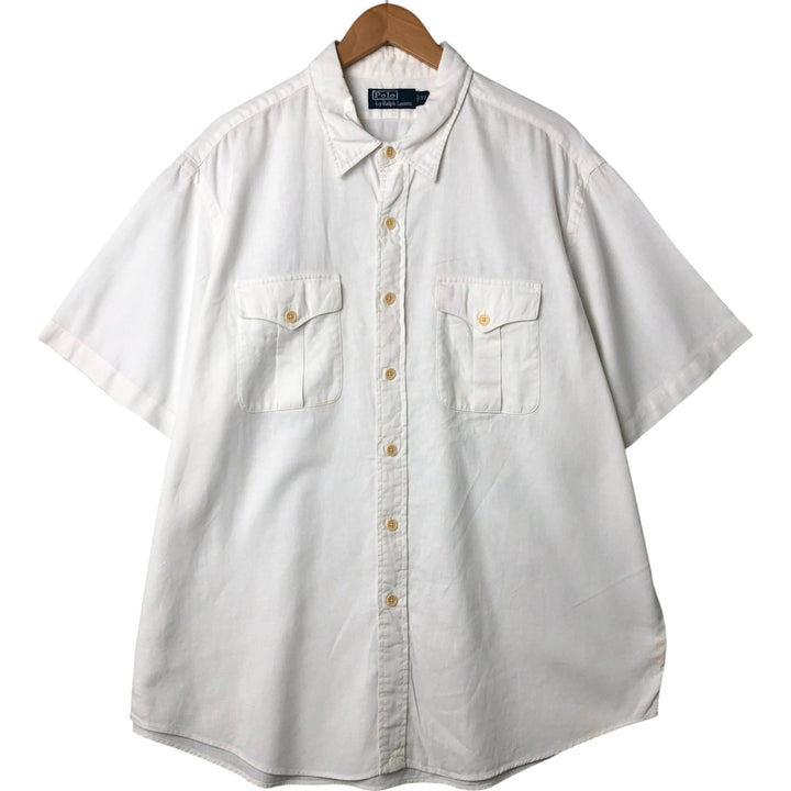 Ralph Lauren POLO by Ralph Lauren short sleeve cotton x linen shirt, men's XXL linen white type Vintage Second Hand
