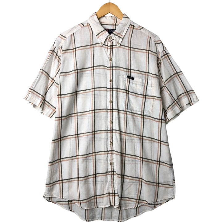 Ralph Lauren CHAPS Check Pattern Short Sleeve Cotton x Linen Button Down Shirt Men's Size L cotton ivory Vintage Second Hand