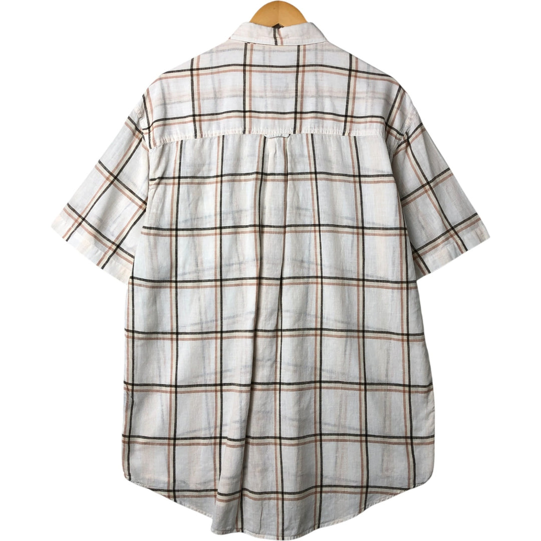 Ralph Lauren CHAPS Check Pattern Short Sleeve Cotton x Linen Button Down Shirt Men's Size L cotton ivory Vintage Second Hand