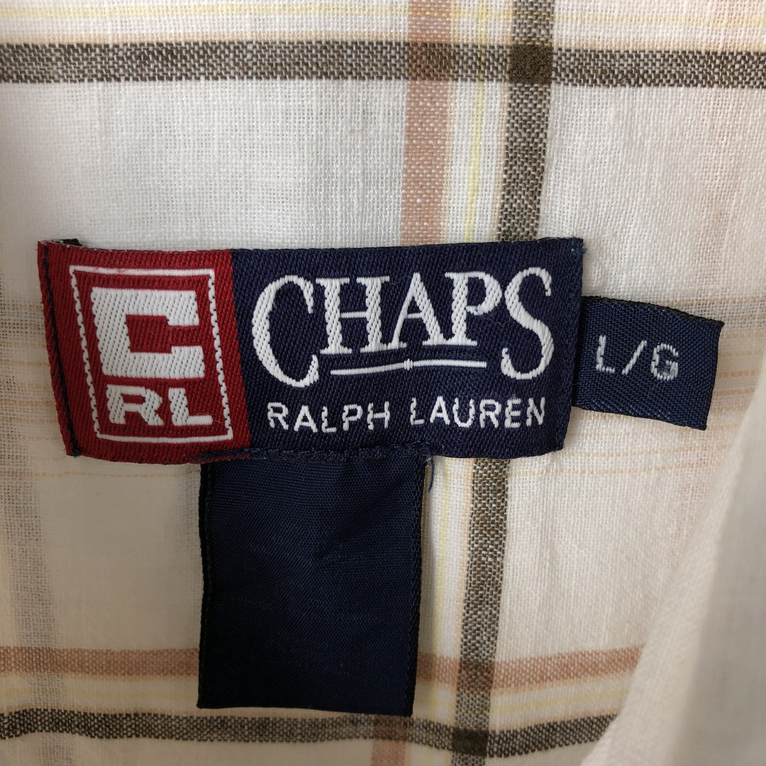 Ralph Lauren CHAPS Check Pattern Short Sleeve Cotton x Linen Button Down Shirt Men's Size L cotton ivory Vintage Second Hand