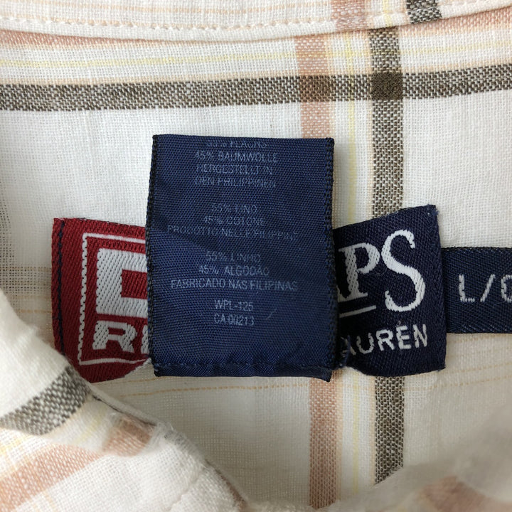 Ralph Lauren CHAPS Check Pattern Short Sleeve Cotton x Linen Button Down Shirt Men's Size L cotton ivory Vintage Second Hand