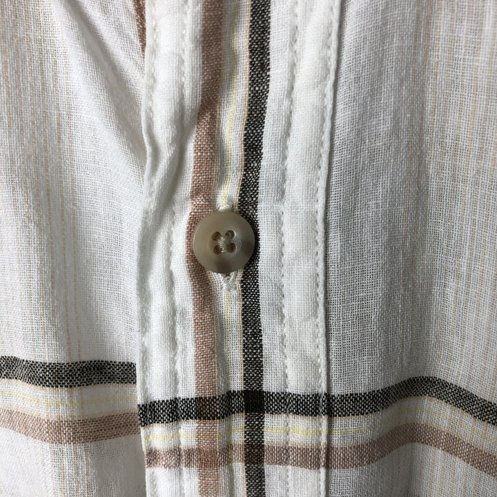 Ralph Lauren CHAPS Check Pattern Short Sleeve Cotton x Linen Button Down Shirt Men's Size L cotton ivory Vintage Second Hand