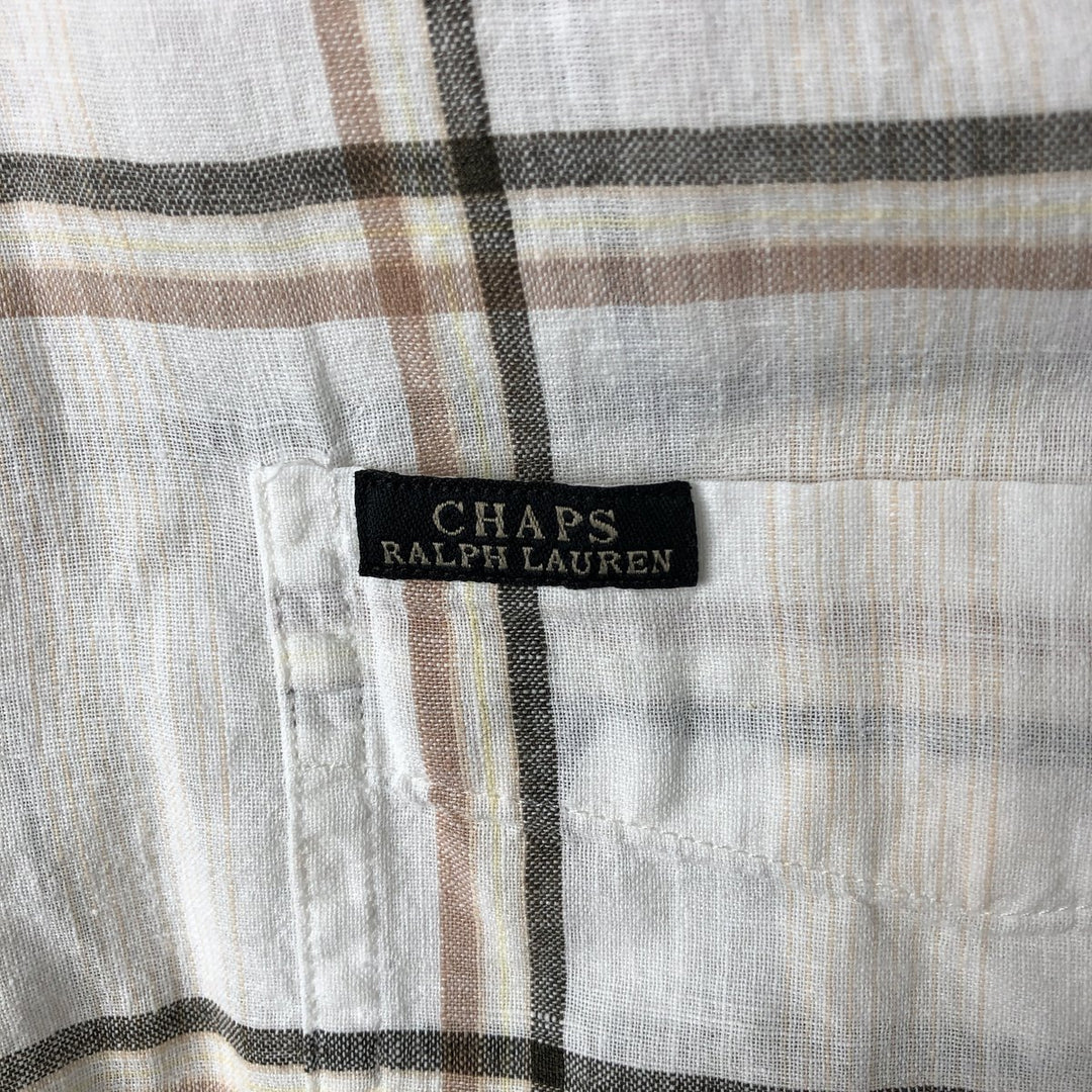 Ralph Lauren CHAPS Check Pattern Short Sleeve Cotton x Linen Button Down Shirt Men's Size L cotton ivory Vintage Second Hand
