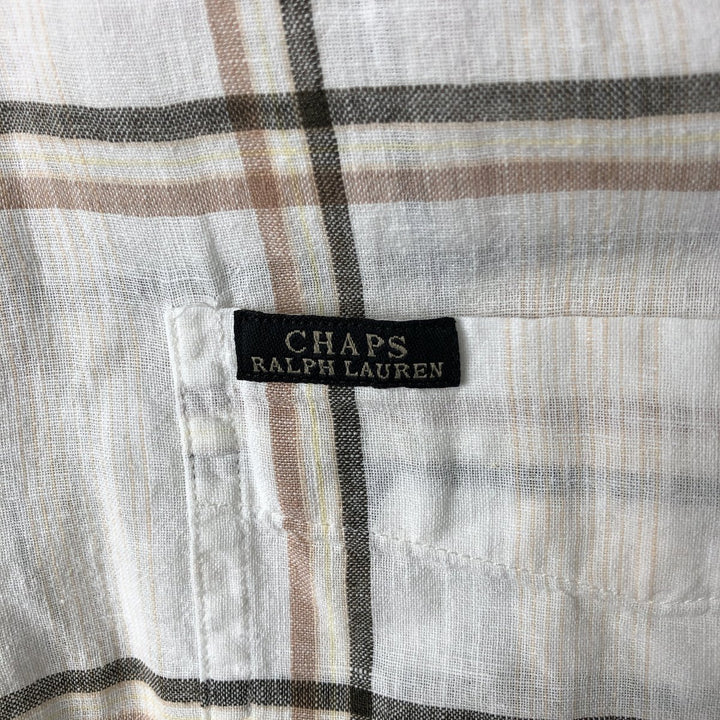 Ralph Lauren CHAPS Check Pattern Short Sleeve Cotton x Linen Button Down Shirt Men's Size L cotton ivory Vintage Second Hand