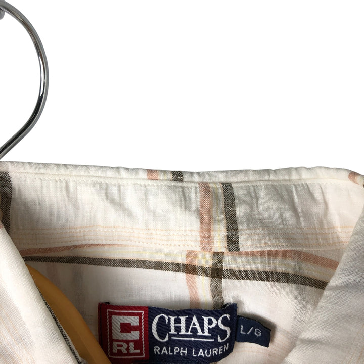 Ralph Lauren CHAPS Check Pattern Short Sleeve Cotton x Linen Button Down Shirt Men's Size L cotton ivory Vintage Second Hand