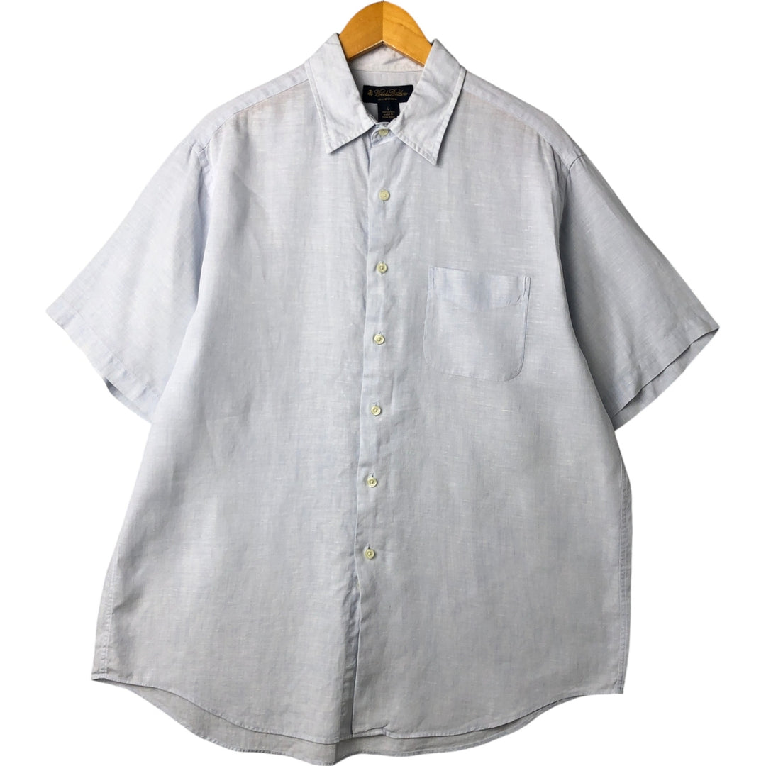 Brooks Brothers 346 short sleeve linen shirt, men's size L linen navy blue type Vintage Second Hand