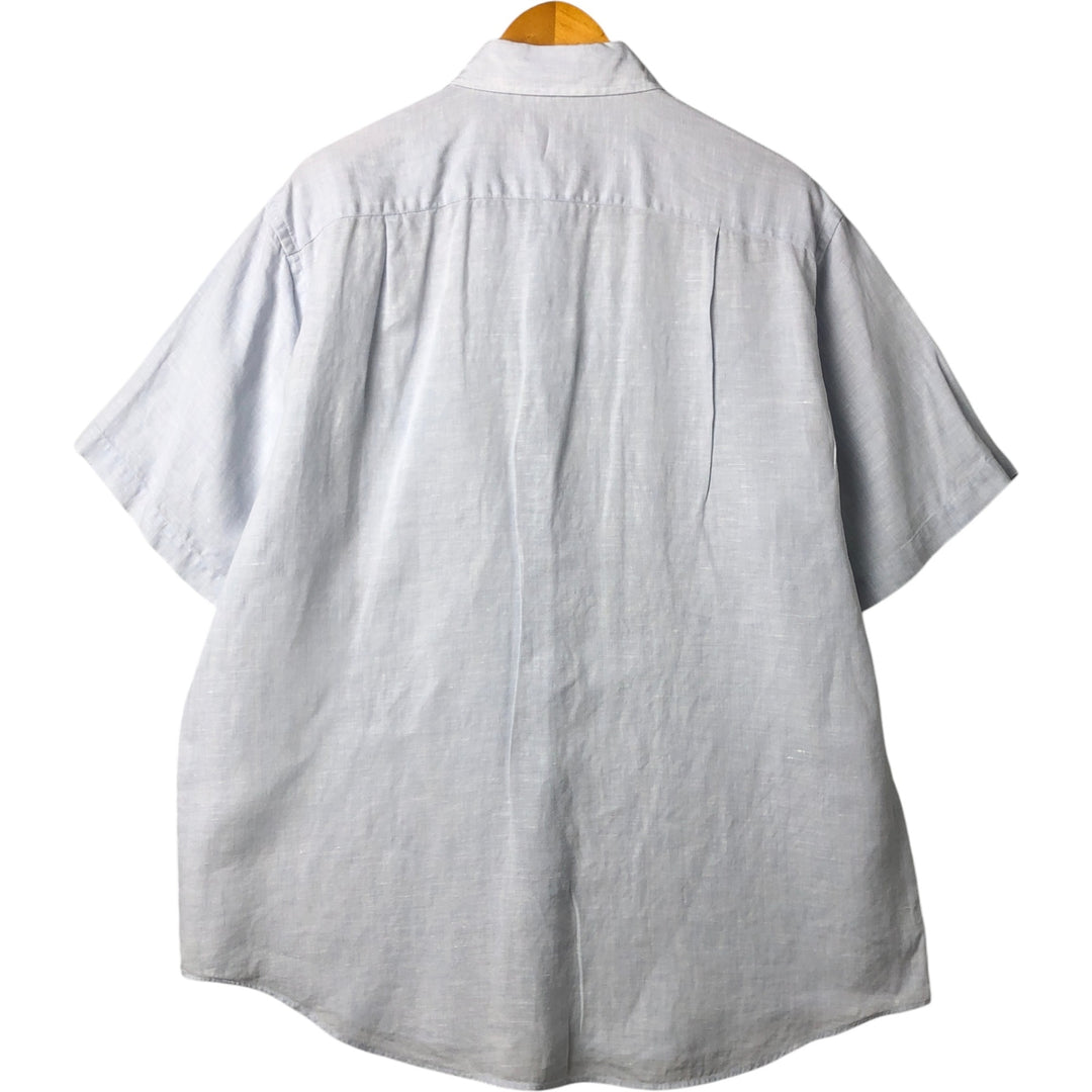 Brooks Brothers 346 short sleeve linen shirt, men's size L linen navy blue type Vintage Second Hand