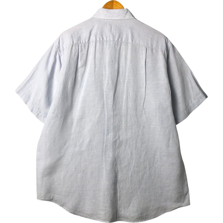 Brooks Brothers 346 short sleeve linen shirt, men's size L linen navy blue type Vintage Second Hand