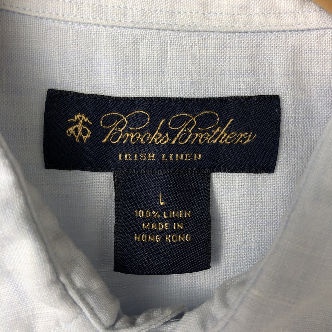 Brooks Brothers 346 short sleeve linen shirt, men's size L linen navy blue type Vintage Second Hand