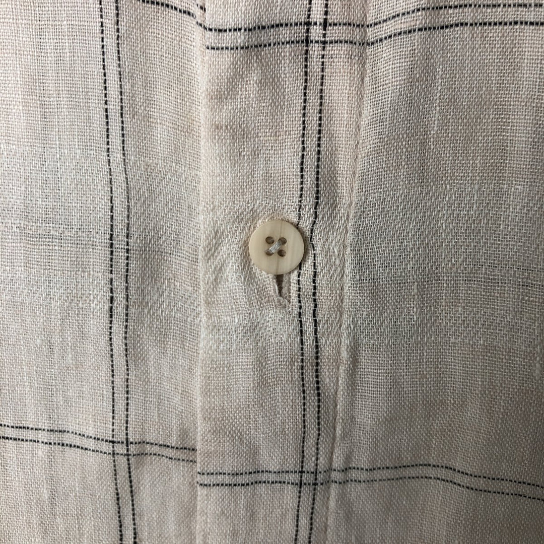 BRUNO Check Pattern Wide Collar Short Sleeve Linen Shirt Box Shirt Men's XL Size linen Beige type Vintage Second Hand