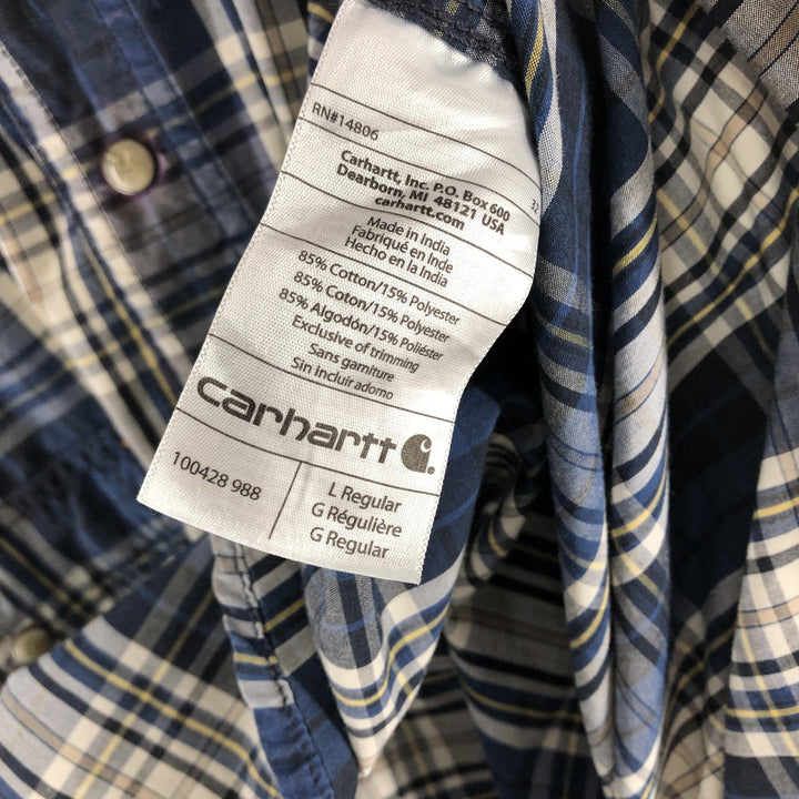Carhartt RELAXED FIT Check Pattern Short Sleeve Work Shirt, Men's L size cotton navy blue type Vintage Second Hand