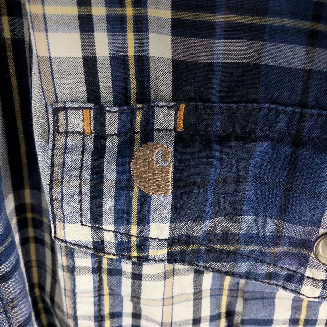 Carhartt RELAXED FIT Check Pattern Short Sleeve Work Shirt, Men's L size cotton navy blue type Vintage Second Hand