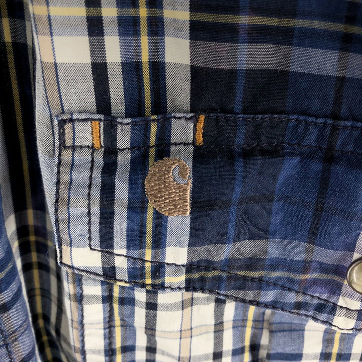 Carhartt RELAXED FIT Check Pattern Short Sleeve Work Shirt, Men's L size cotton navy blue type Vintage Second Hand