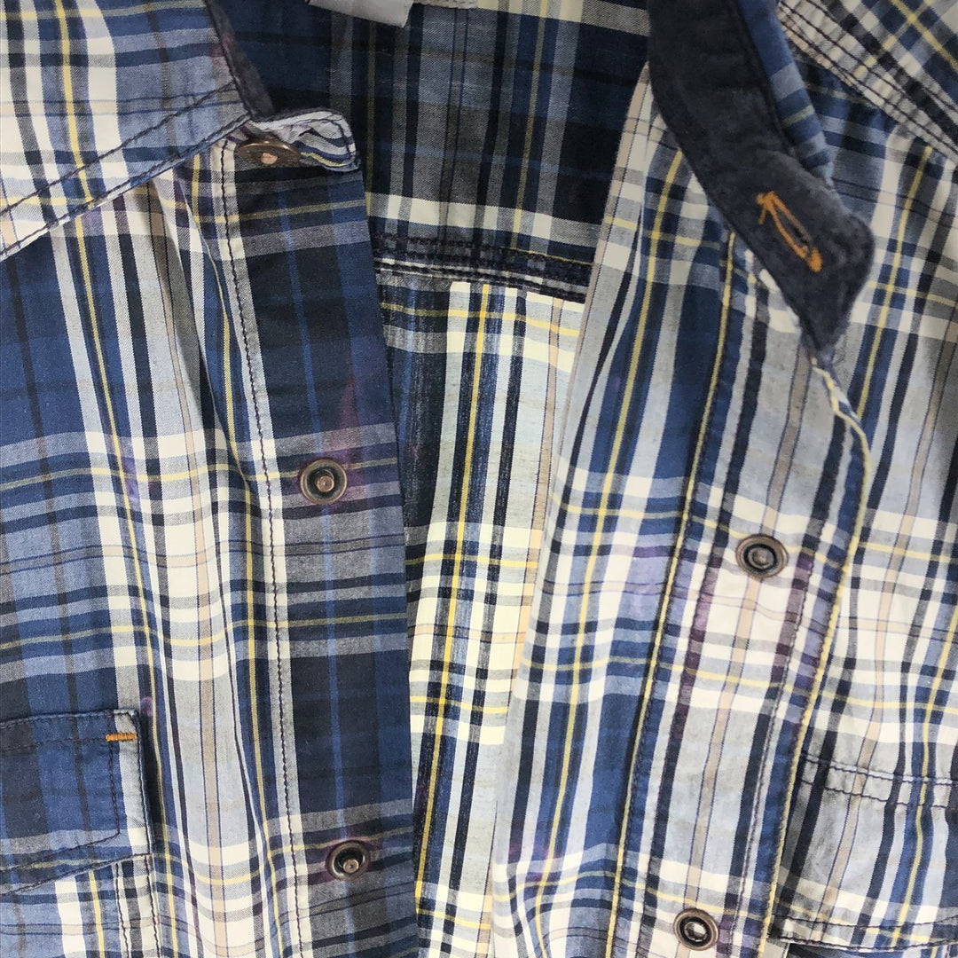 Carhartt RELAXED FIT Check Pattern Short Sleeve Work Shirt, Men's L size cotton navy blue type Vintage Second Hand