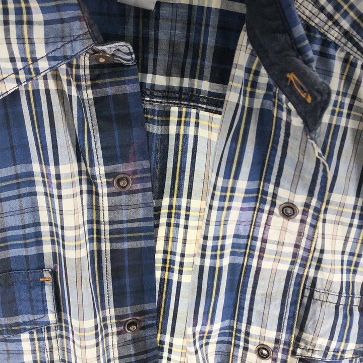 Carhartt RELAXED FIT Check Pattern Short Sleeve Work Shirt, Men's L size cotton navy blue type Vintage Second Hand