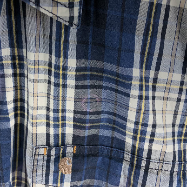 Carhartt RELAXED FIT Check Pattern Short Sleeve Work Shirt, Men's L size cotton navy blue type Vintage Second Hand