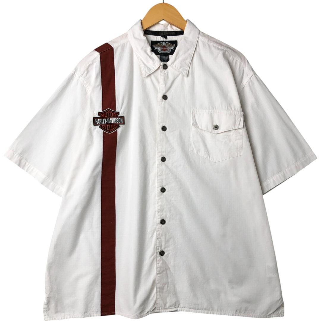 Harley-Davidson Hidden Button-Down Short Sleeve Work Shirt, Men's XL cotton white type Vintage Second Hand